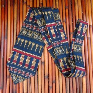 EUC TESORO ROSSO Red, Blue & Gold Multiple Level Columns 100% Silk Tie